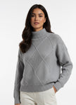 Vintage Grey Diamond-Patterned Turtleneck Sweater