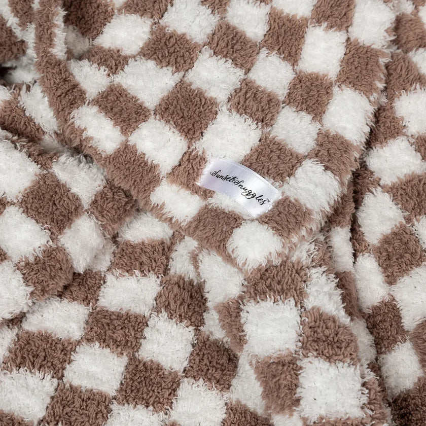 Chocolate Milk & White Check Print Extended Throw