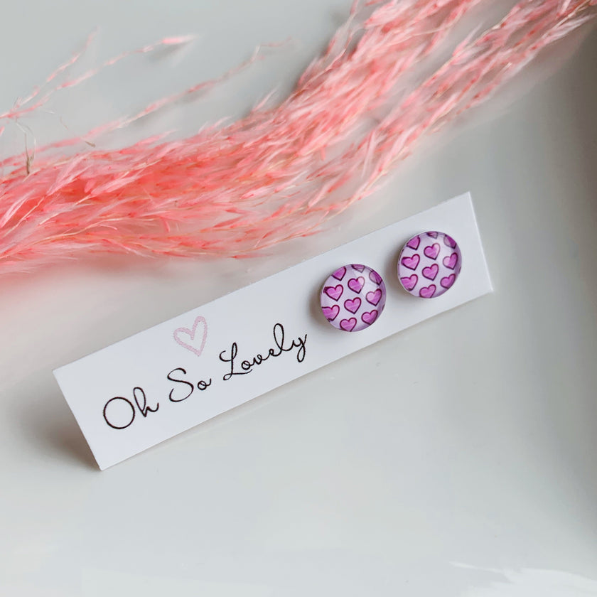 Purple Hearts Stud Earrings