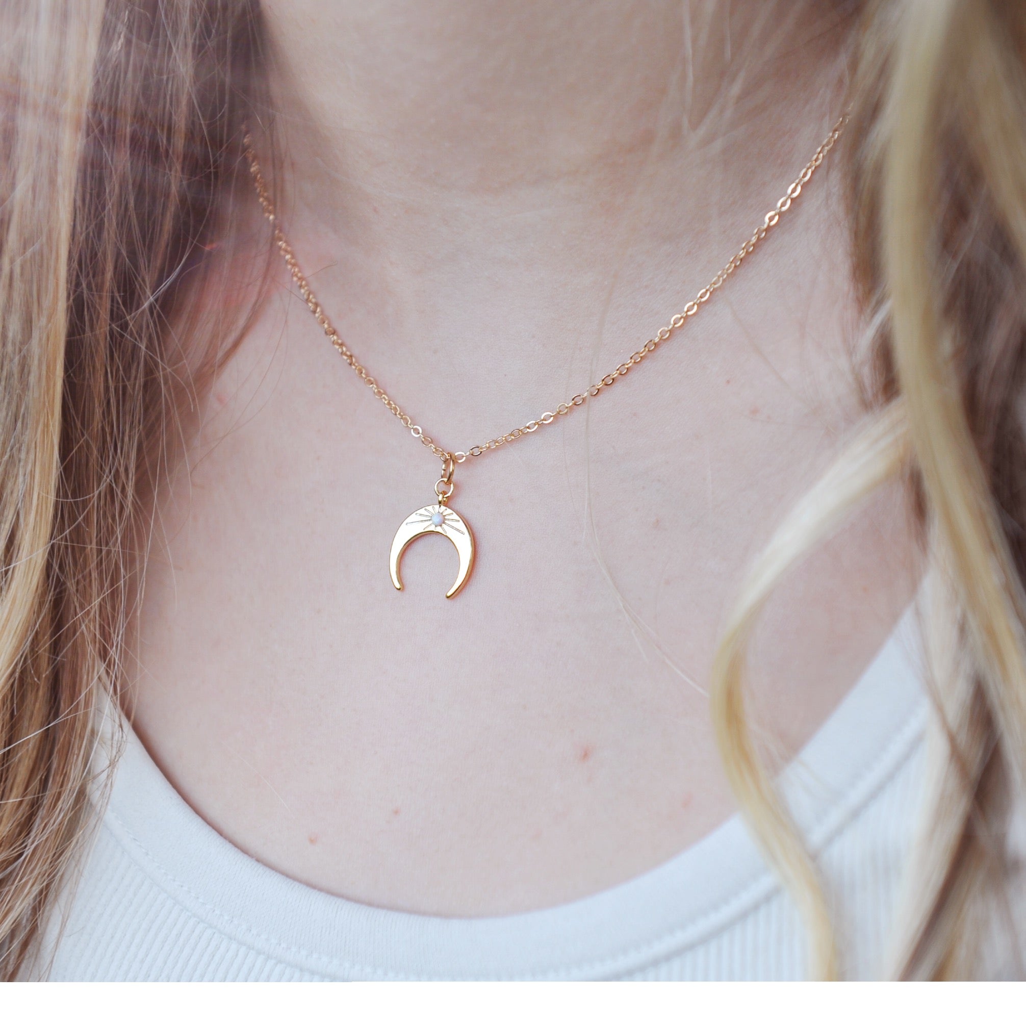 Opal Crescent Moon Necklace