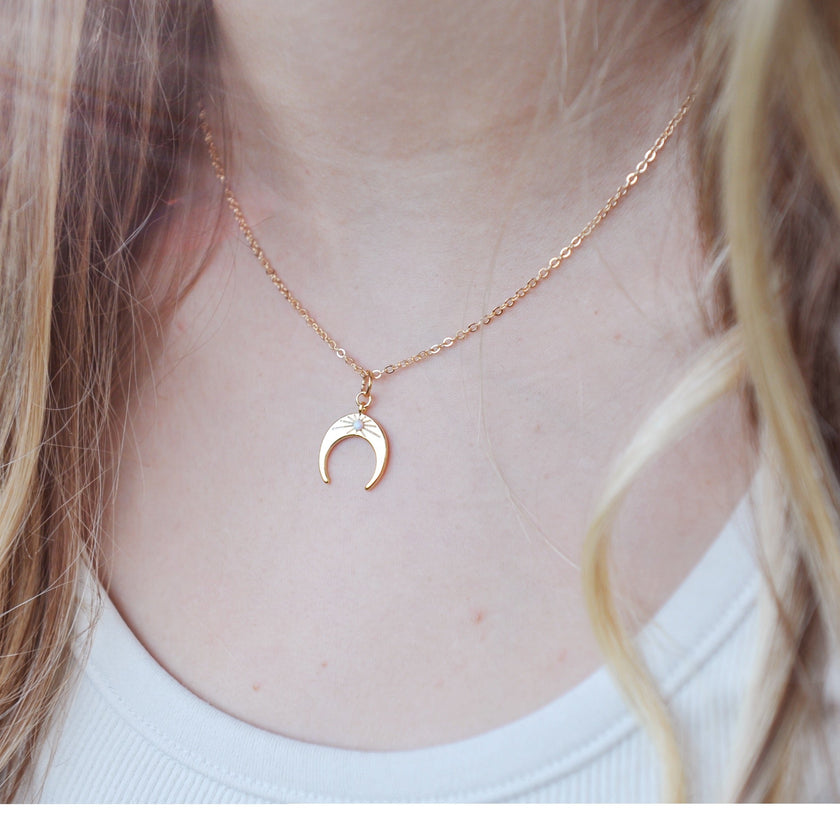Opal Crescent Moon Necklace