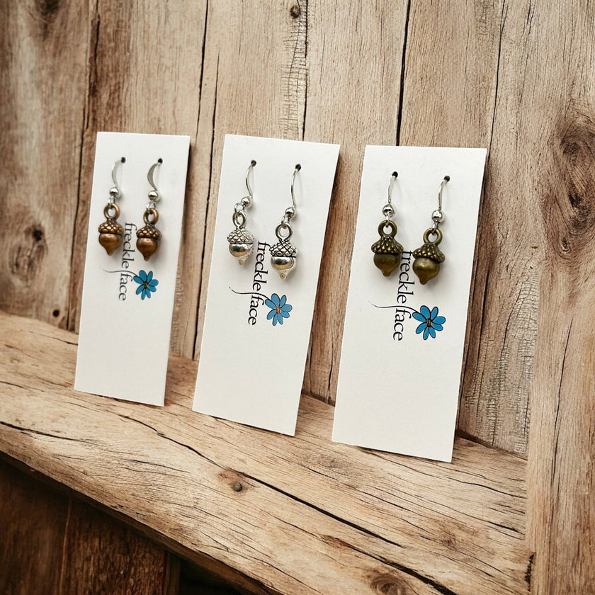 Simple Acorn Earrings – Minimalist Autumn-Inspired Earrings in Mixed Metals