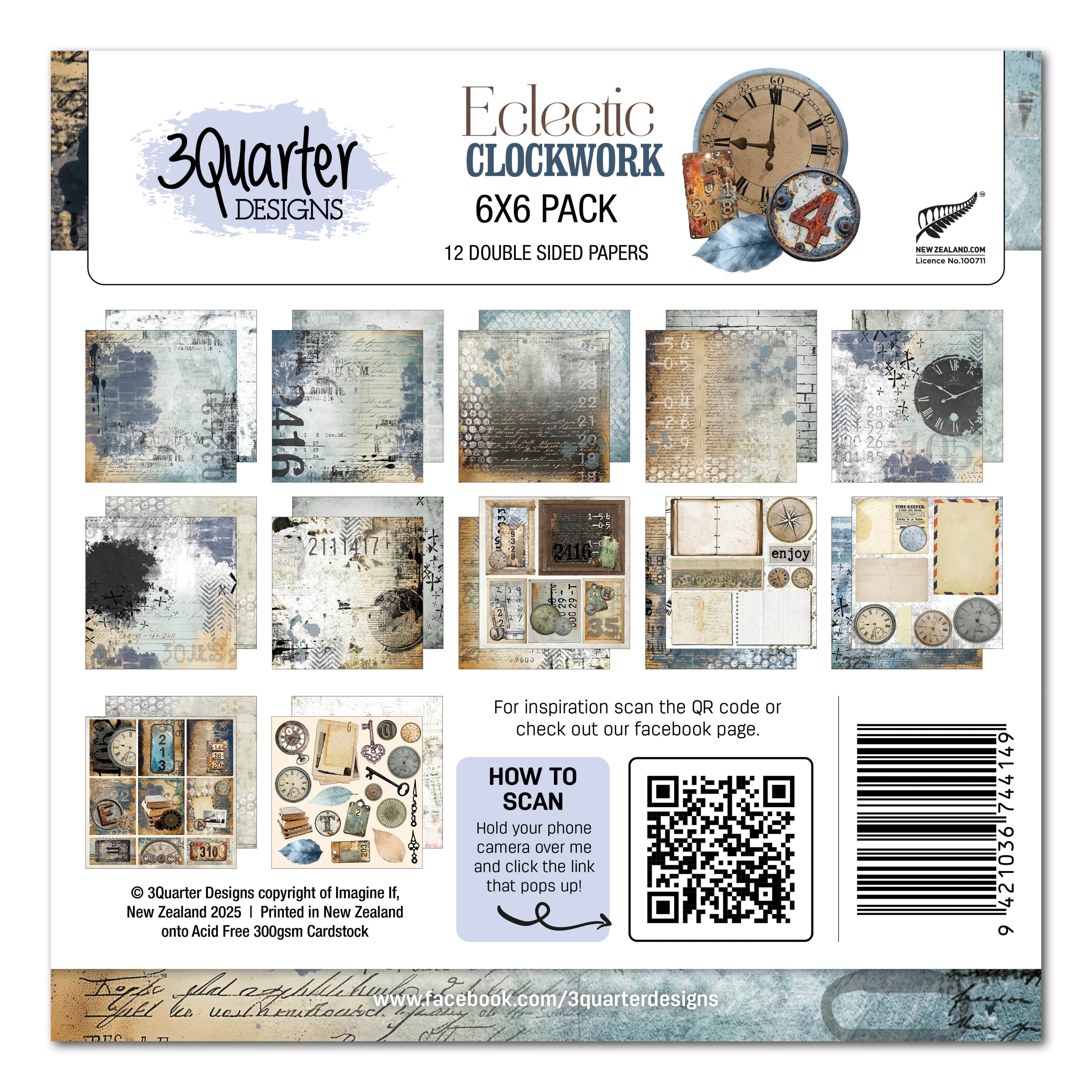3Quarter Designs Eclectic Clocks 6x6 Paper Pack