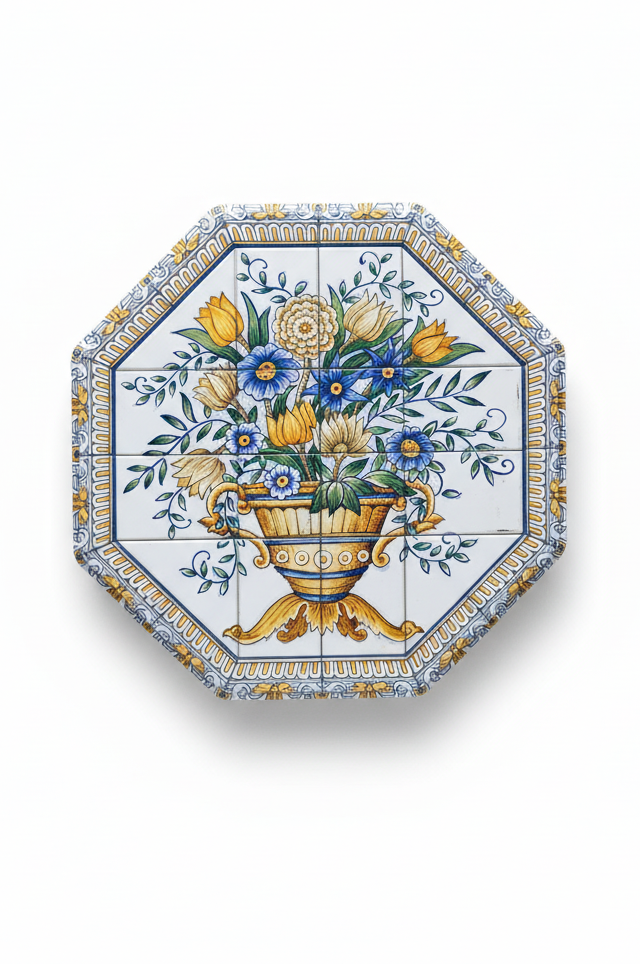 Vintage Floral Tin with Italian Tile Design