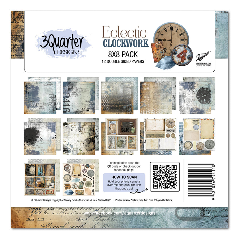 3Quarter Designs Eclectic Clocks 8x8 Paper Pack