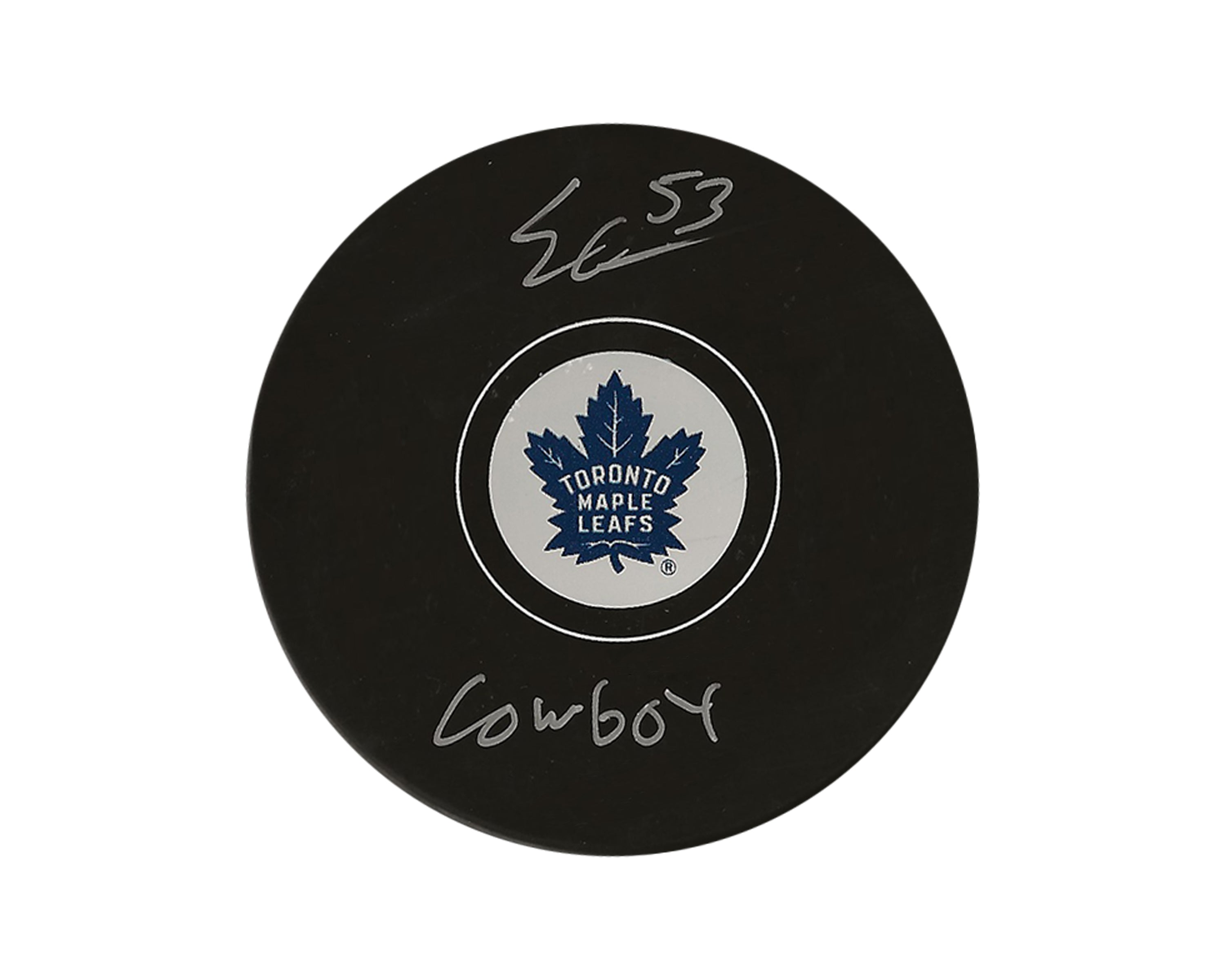 Easton Cowan Autographed Toronto Maple Leafs Autograph Model Puck Inscribed 