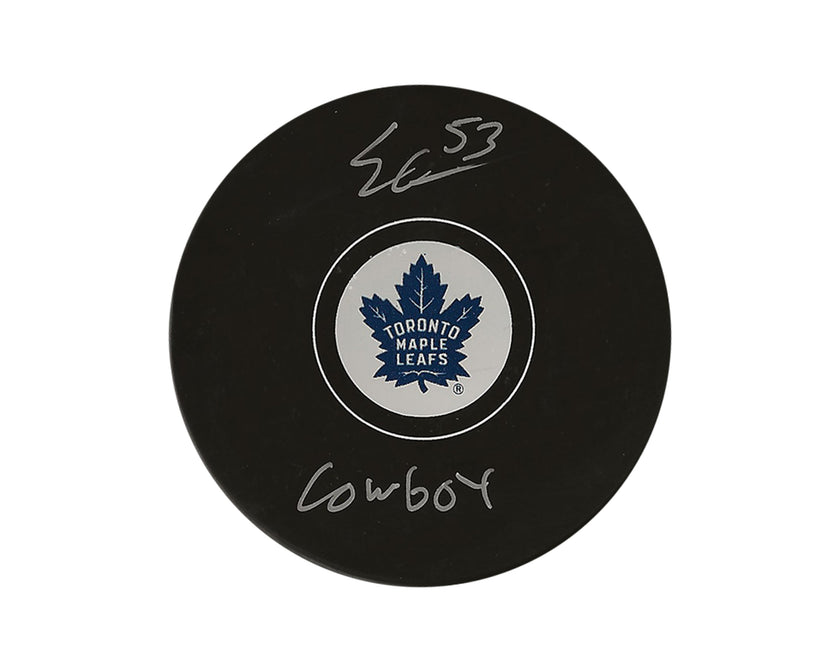 Easton Cowan Autographed Toronto Maple Leafs Autograph Model Puck Inscribed 