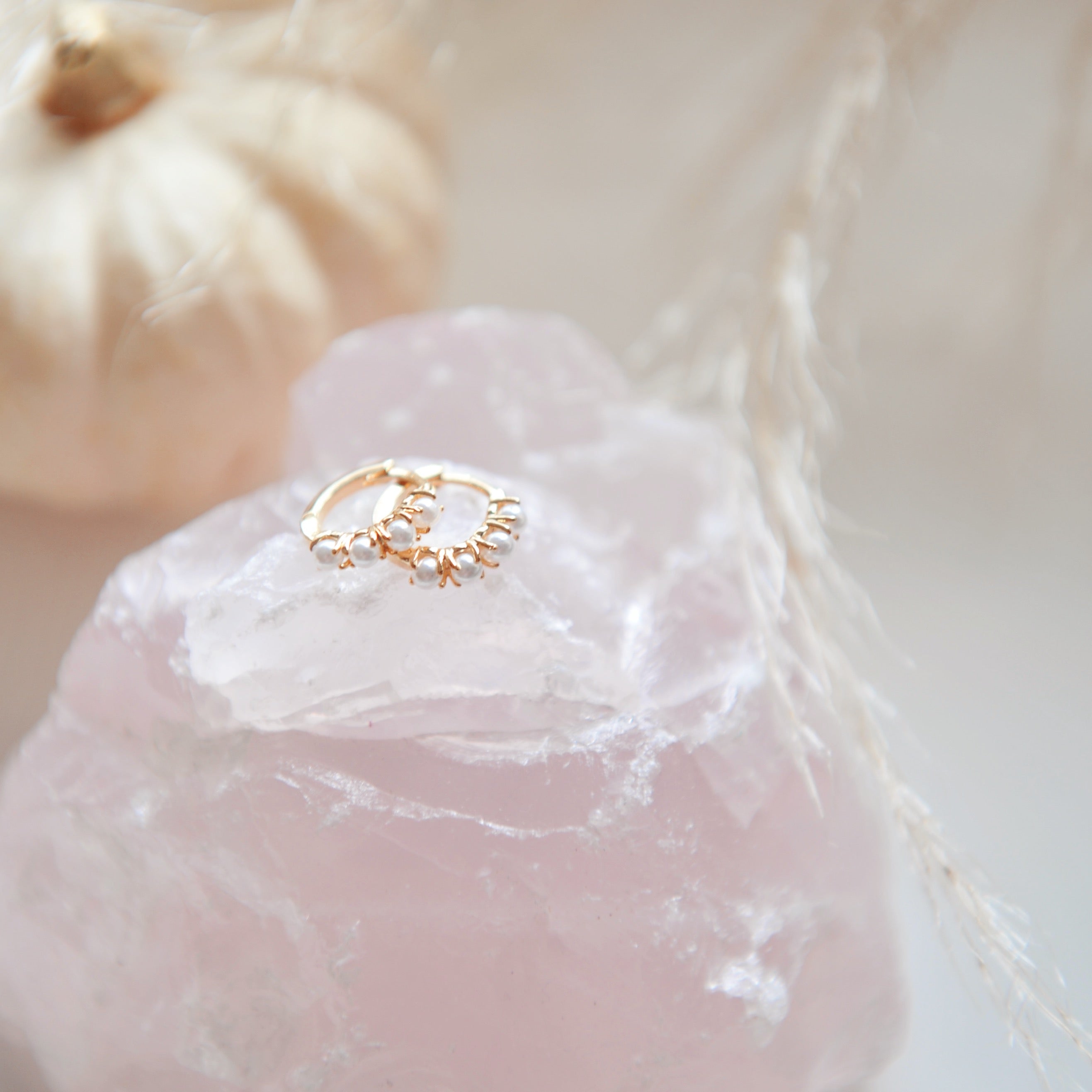 Pearl Huggie hoops