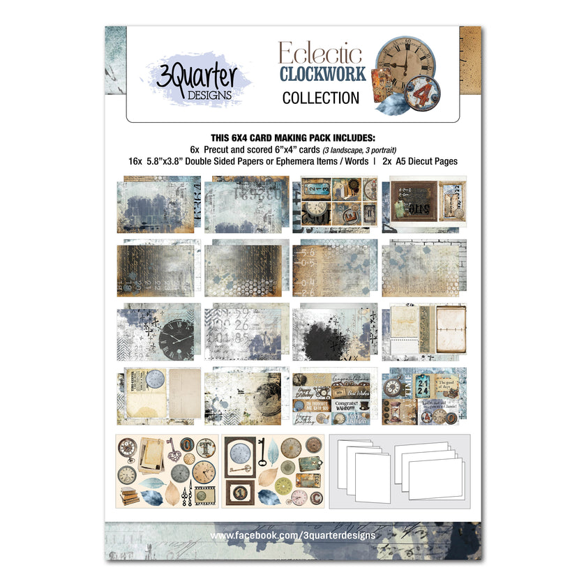 3Quarter Designs Eclectic Clocks 6x4 Card Pack