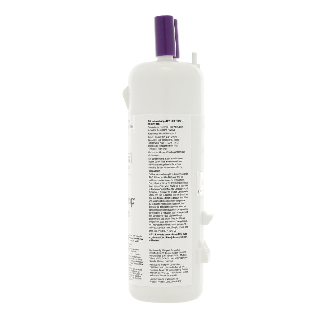 Filtre à eau de remplacement pour réfrigérateur Whirlpool EDR1RXD1B