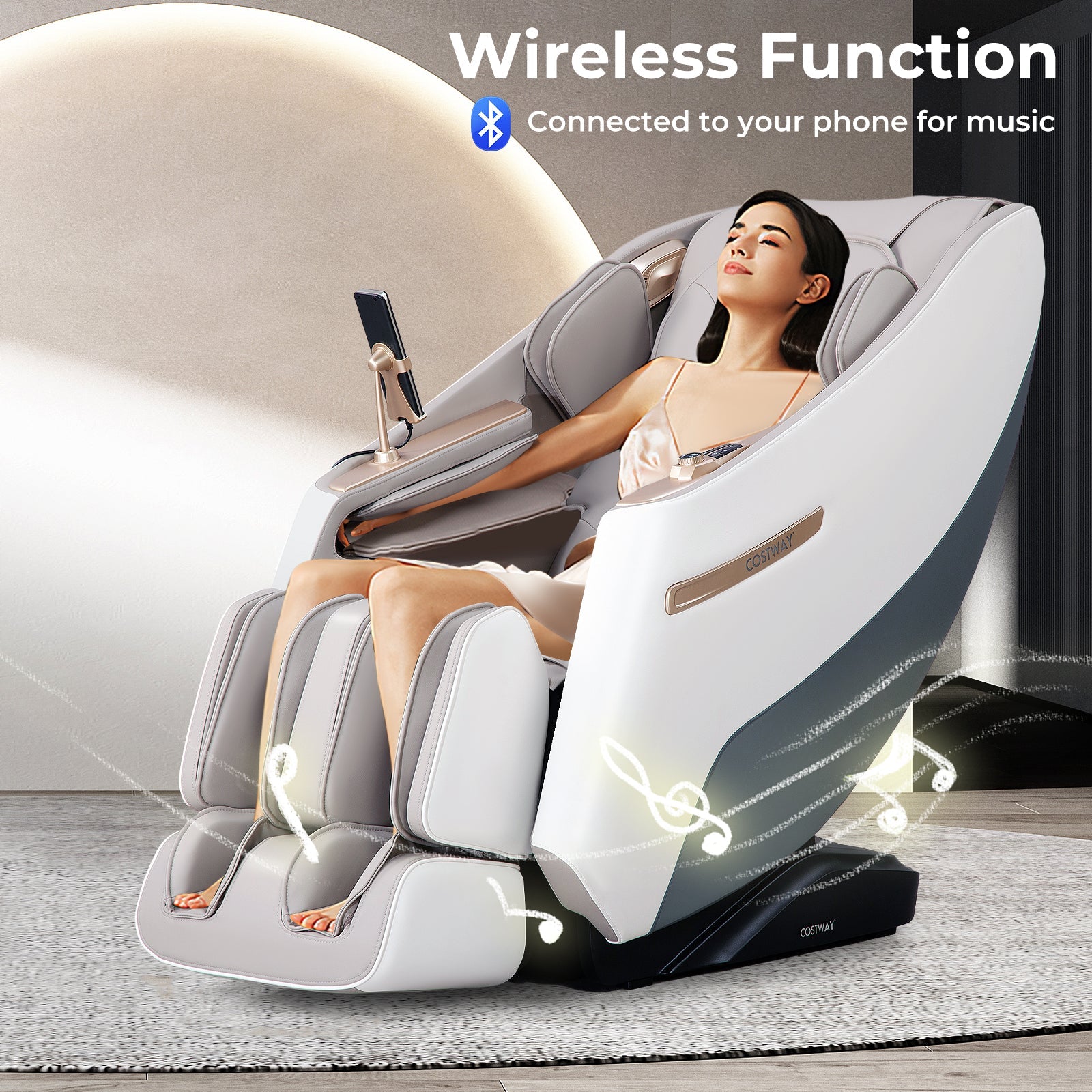Mega Sale-Costway-Premium 3 Level Zero Gravity Full SL Track, Massage Chair With Heat- Dual Foot Rollers-Intelligent Body Scan With Shiatsu Rollers-JL10029WL