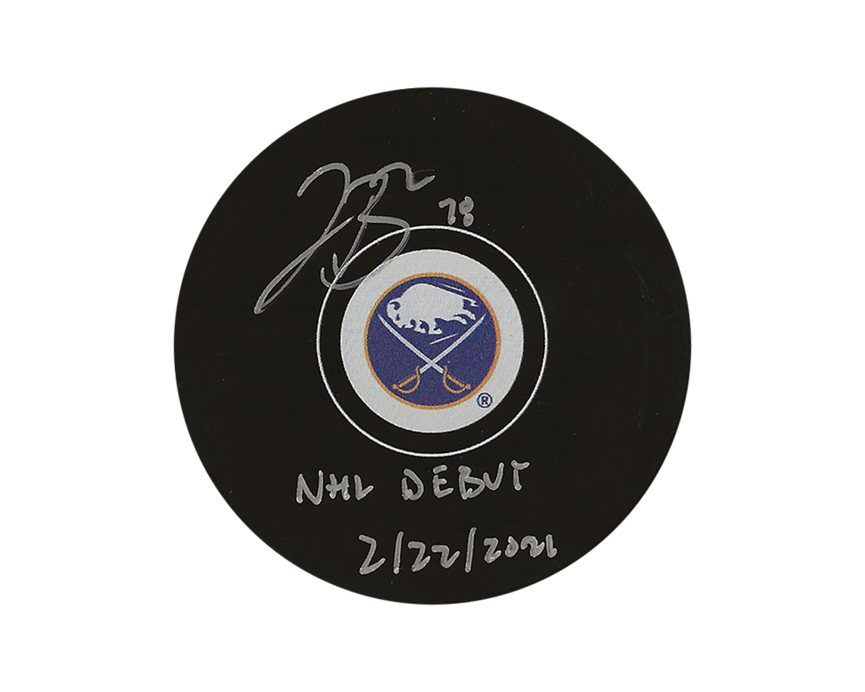 Jacob Bryson Autographed Buffalo Sabres Autograph Model Puck Inscribed 