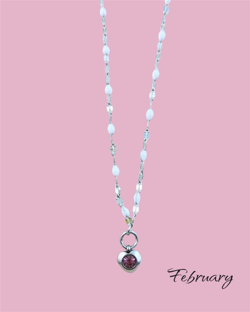 Heart Stone Necklaces in silver - various birthstone colours