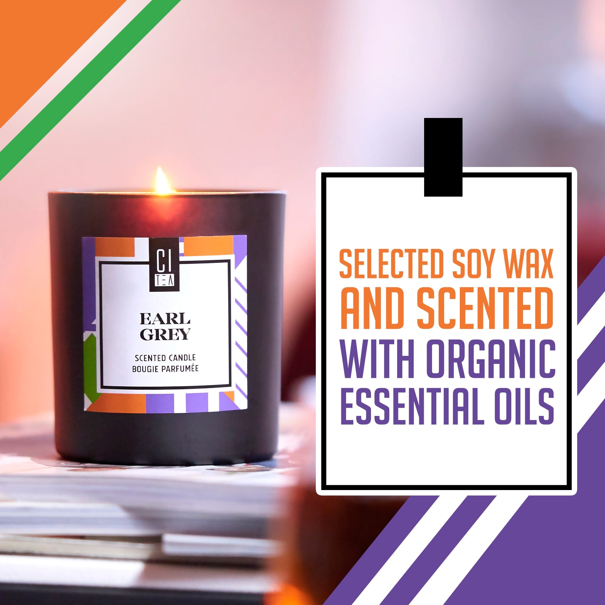 Bougie en cire de soja au parfum de thé Earl Grey - Bergamote & Rose - 8 oz