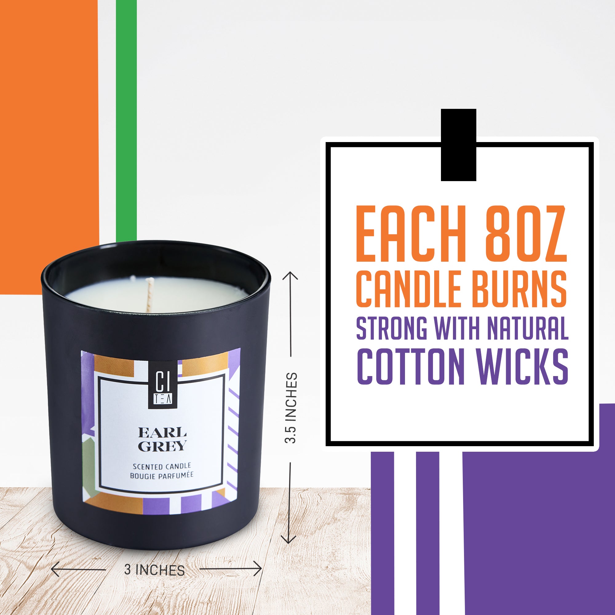 Bougie en cire de soja au parfum de thé Earl Grey - Bergamote & Rose - 8 oz