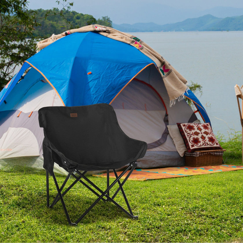 Outsunny Folding Camping Chair Lightweight Portable Chair for Outdoor Hiking Backpacking with Carry Bag Side Pocket Black