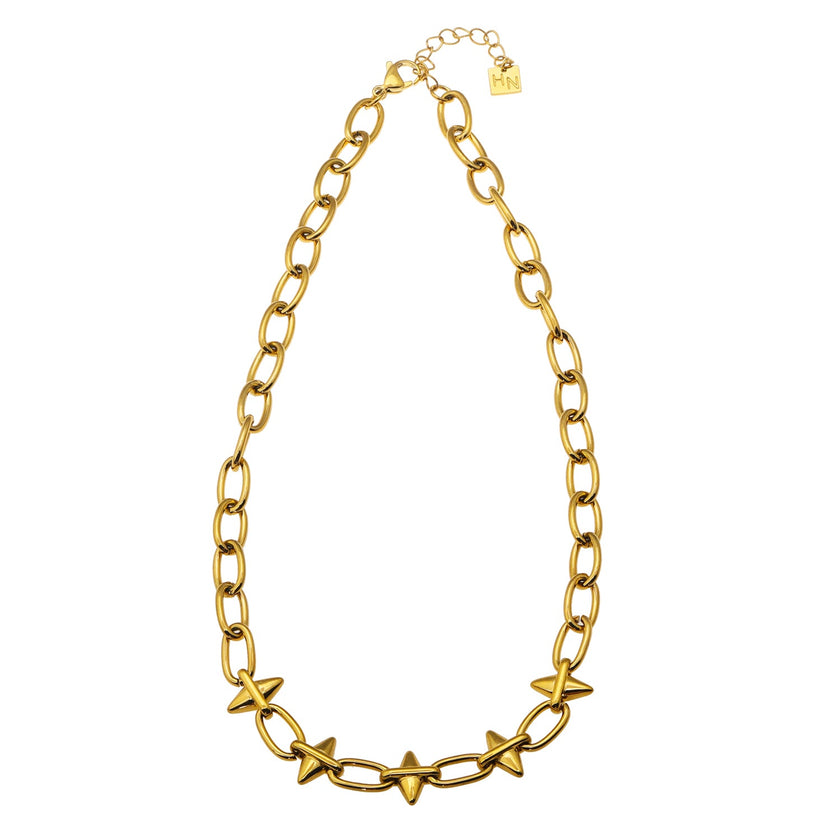 ELLINOR : Collier à breloques en forme de goutte de diamant, style industriel chic.