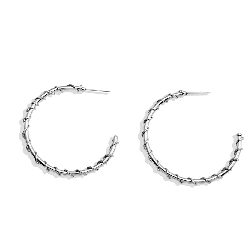 ELNA Silver Hoop Earrings with a Decorative Twist