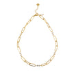 ELOPPINA Gold Necklace: Paper Clip Chain with Zirconia Accents & a Freshwater Pearl Charm