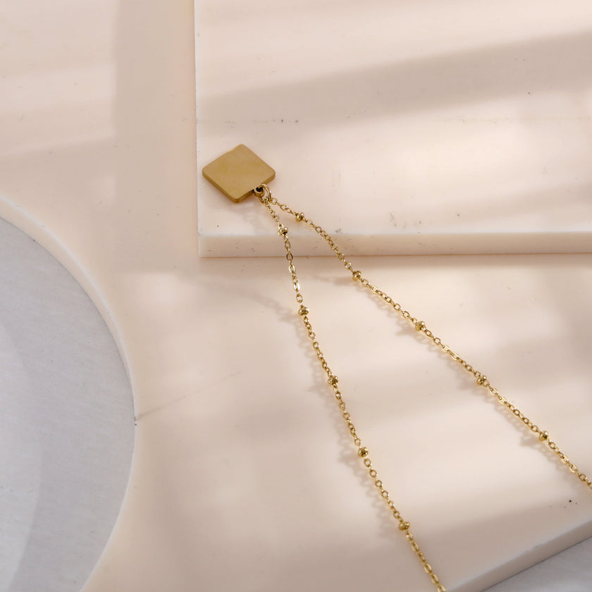 ELU Minimalist Metal & Shell Square Pendant Necklace