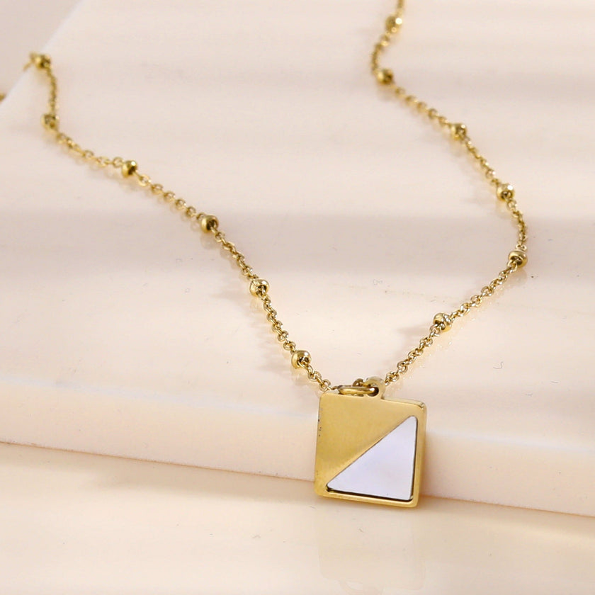 ELU Minimalist Metal & Shell Square Pendant Necklace