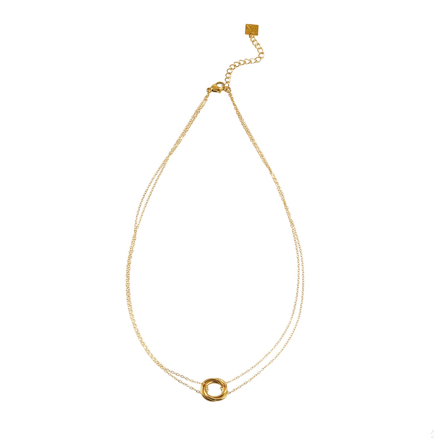 ELVIRA Or : Collier délicat à double chaîne avec pendentif à 3 anneaux entrelacés – Symbole d'amour, d'unité et d'éternité