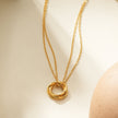 ELVIRA Or : Collier délicat à double chaîne avec pendentif à 3 anneaux entrelacés – Symbole d'amour, d'unité et d'éternité