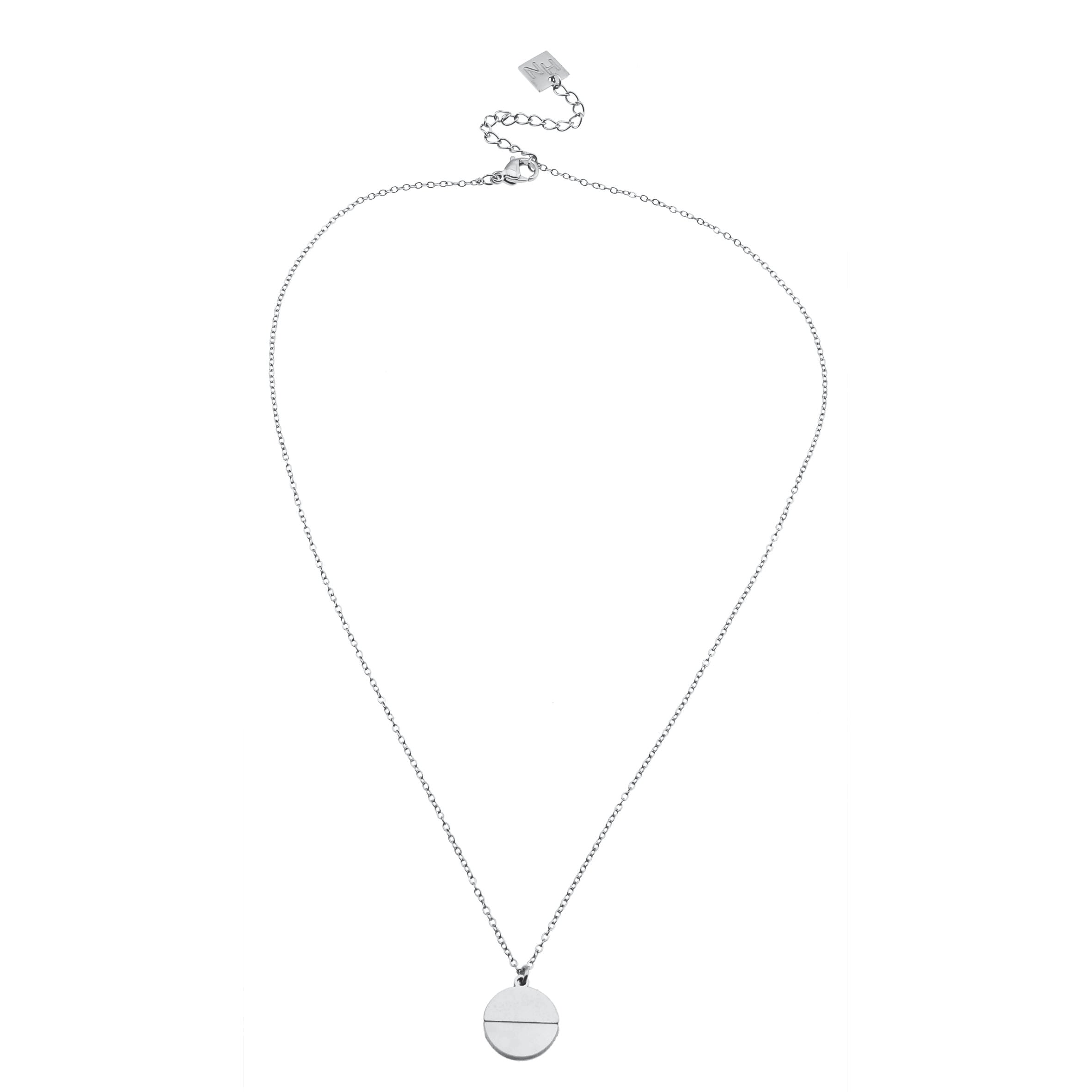 EMERSYN Argent (Or Blanc) : Collier avec pendentif rond minimaliste en métal et coquille.