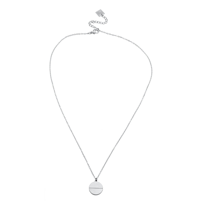 EMERSYN Argent (Or Blanc) : Collier avec pendentif rond minimaliste en métal et coquille.