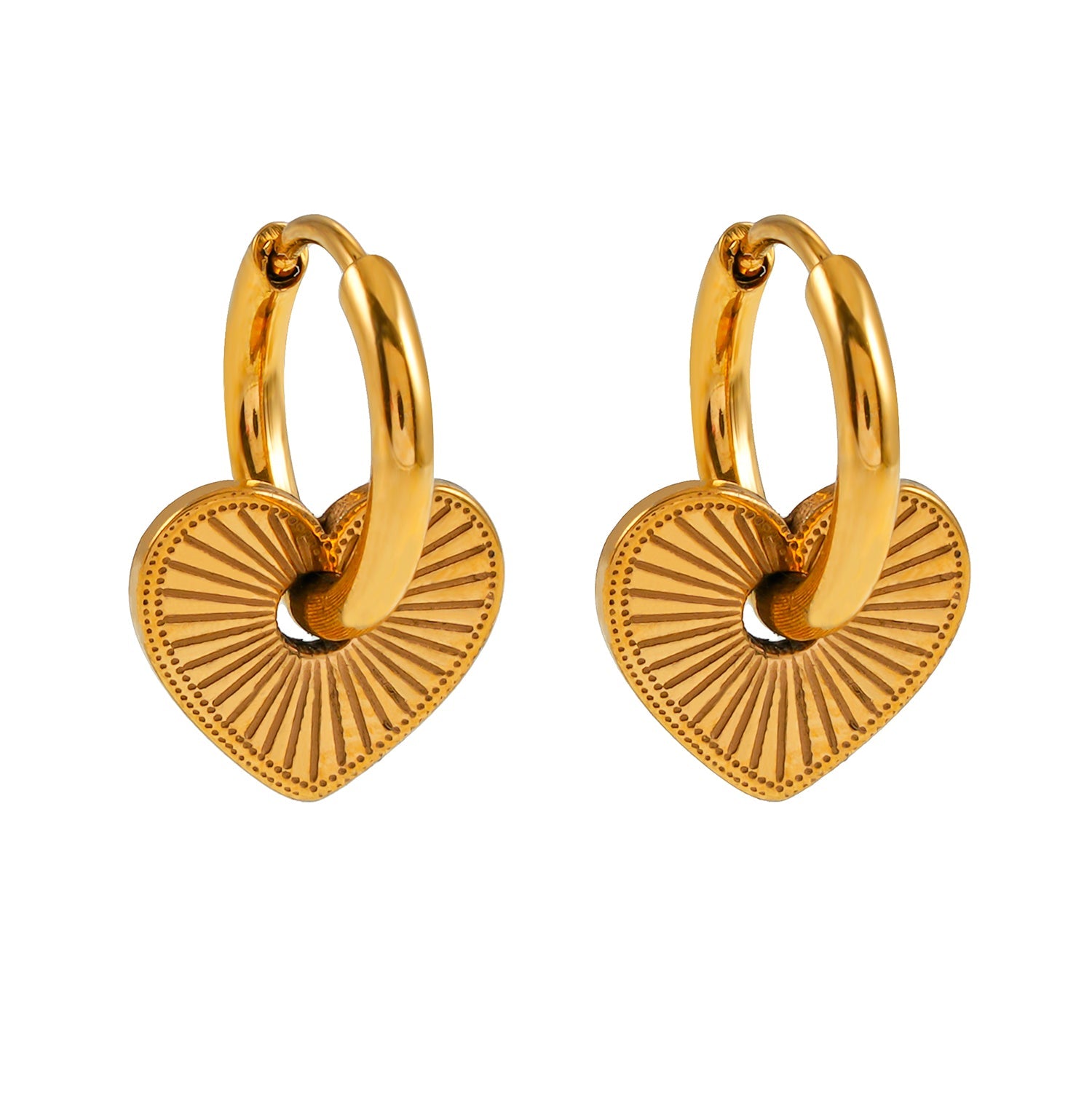 ENDEAR Gold: Romantic Heart Charm Hoop Earrings – A Symbol of Everlasting Love.