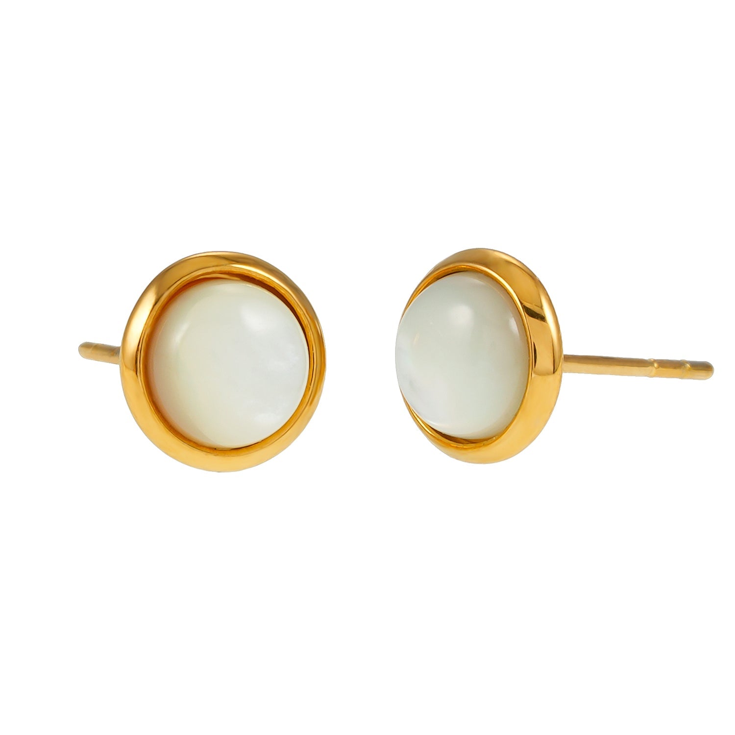 ENFIELD : Boucles d'oreilles rondes en coquillages naturels avec bordure dorée