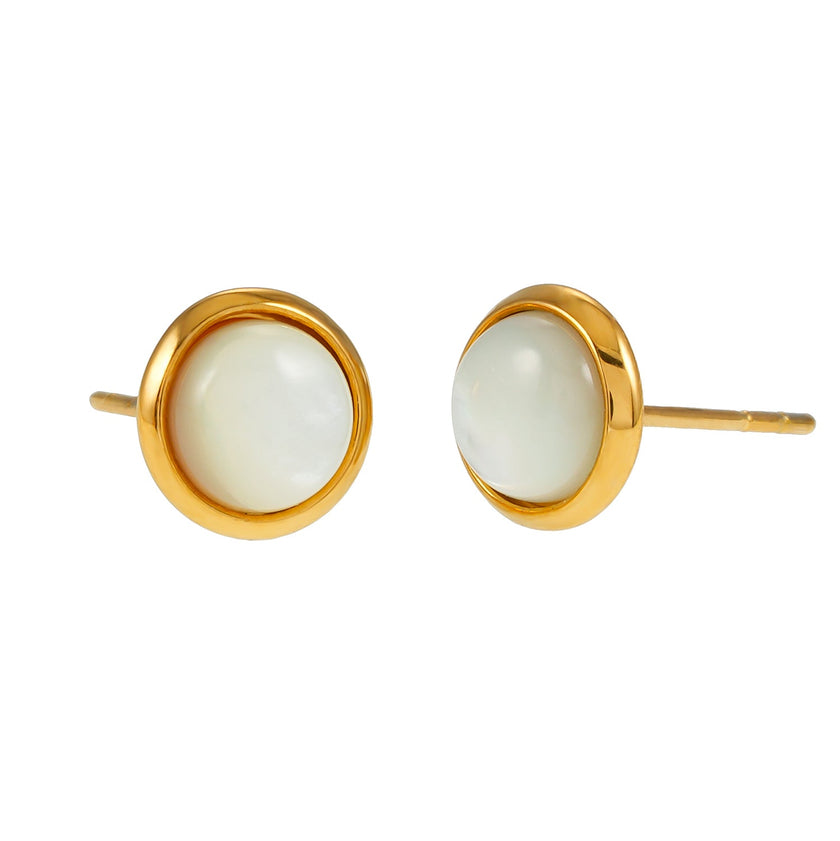 ENFIELD : Boucles d'oreilles rondes en coquillages naturels avec bordure dorée
