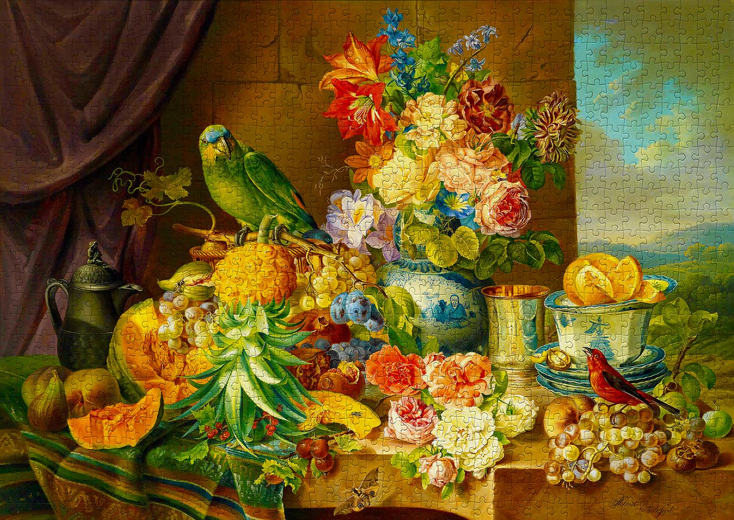 ENJOY - Schuster: Still Life with Fruit Flowers and Parrot (1000-Piece Puzzle)