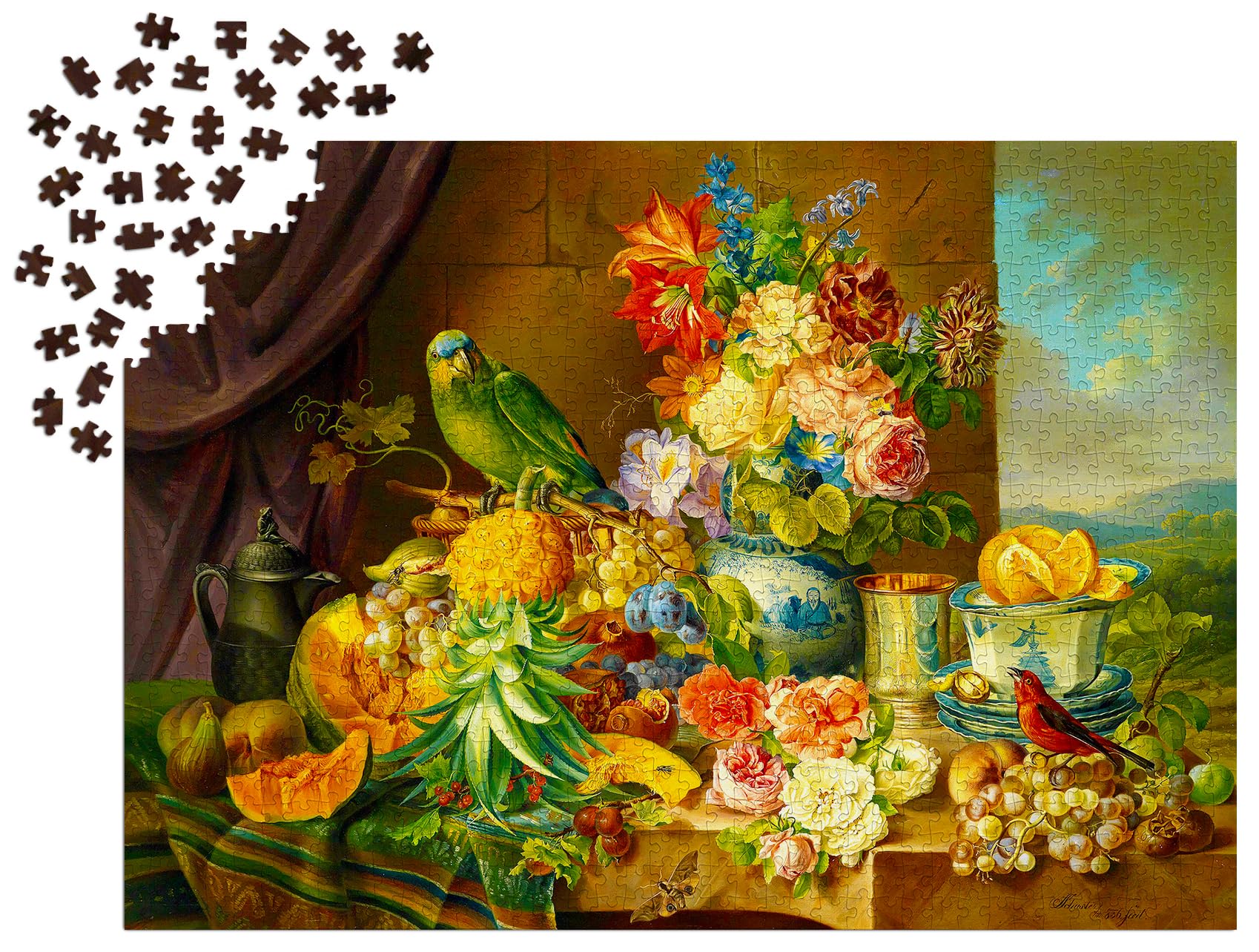 ENJOY - Schuster: Still Life with Fruit Flowers and Parrot (1000-Piece Puzzle)