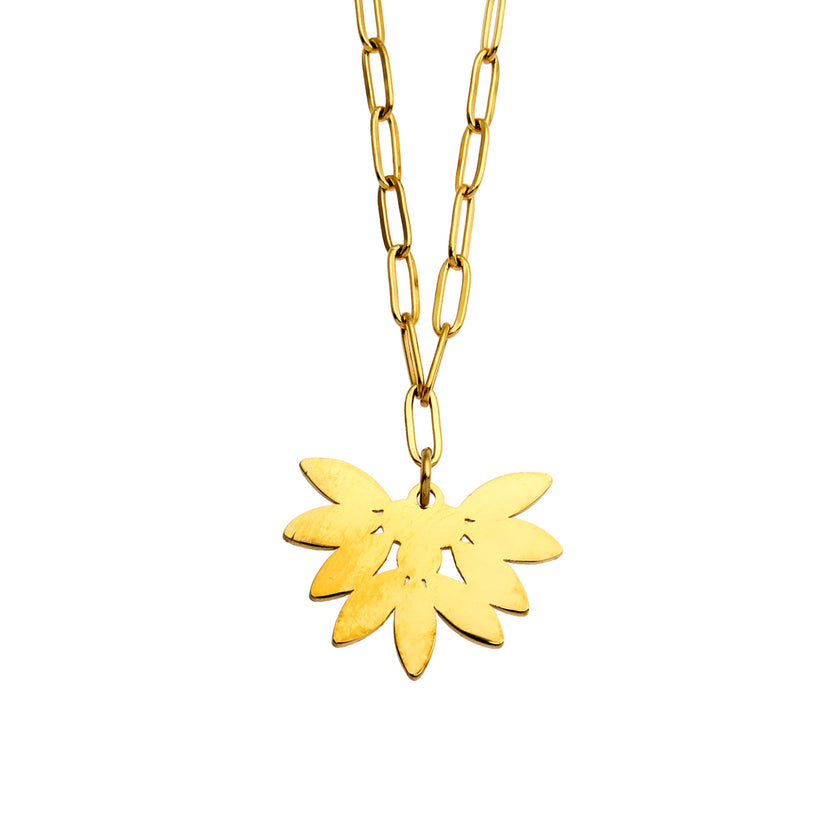 ENOLA Chaîne mini-cadenas avec pendentif en zircone à motif de feuilles en or.