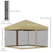 Outsunny 10' x 10' Pop-Up Party Tent Outdoor Canopy Tent with Mesh Sidewalls, 3-Level Adjustable Height, Roller Bag, Khaki