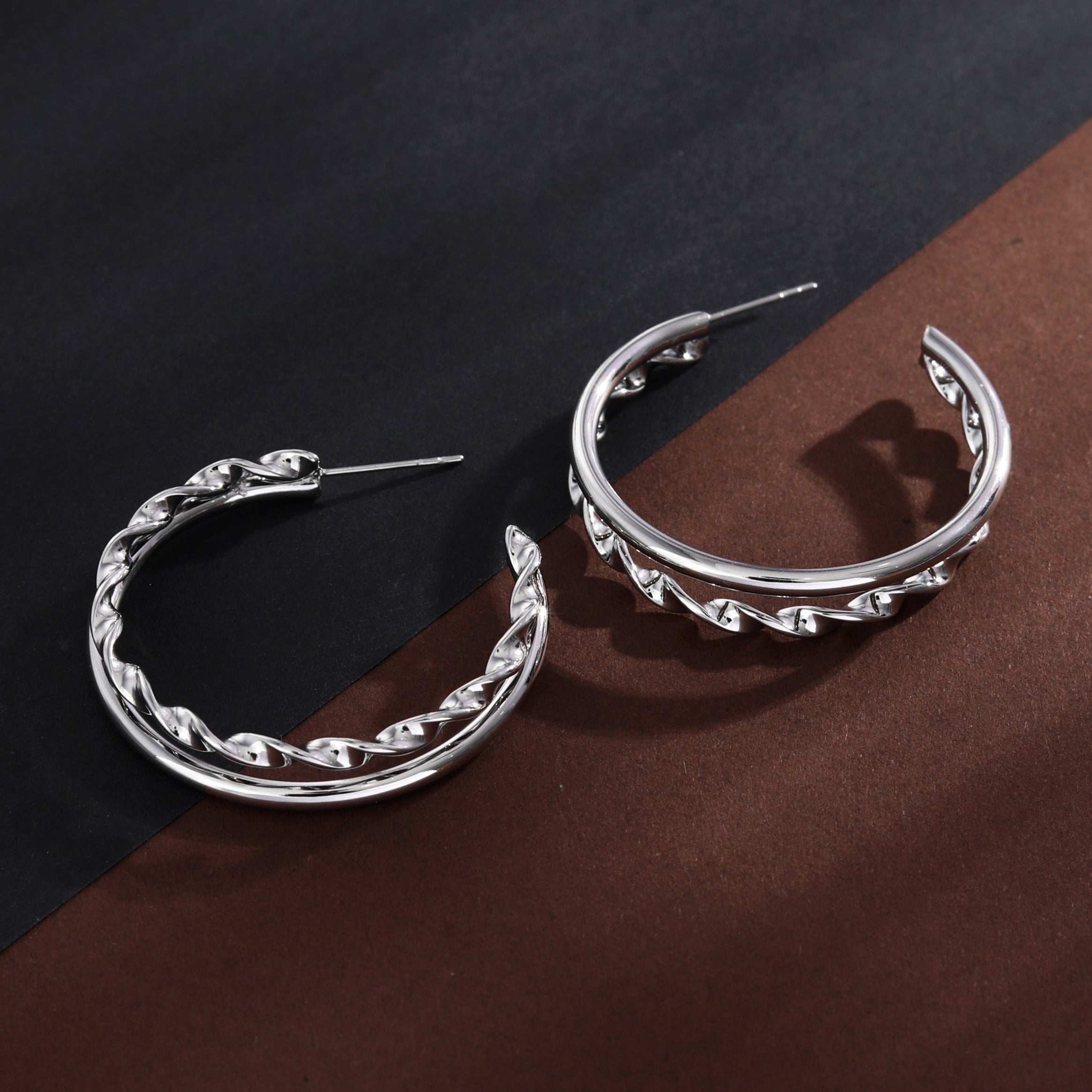 Boucles d'oreilles ESME en argent, double rangée.