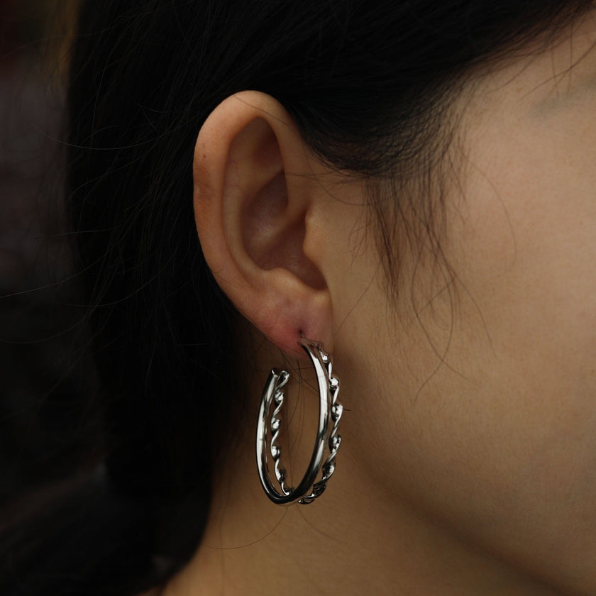 Boucles d'oreilles ESME en argent, double rangée.