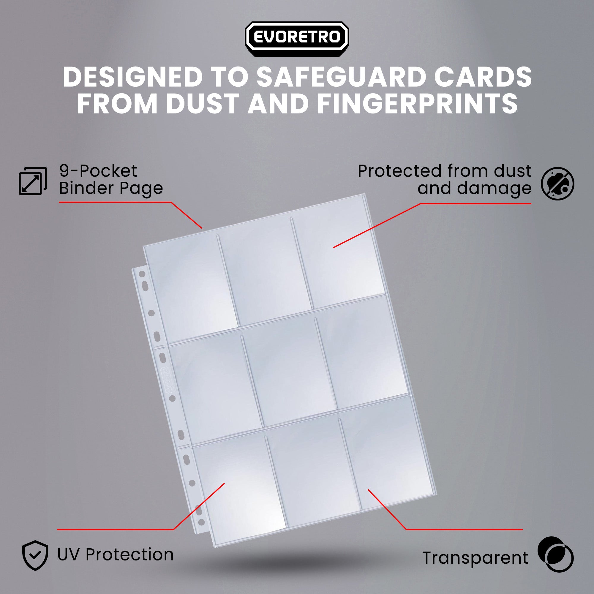 9 Pocket Binder Pages for Trading Cards – 100 Pack