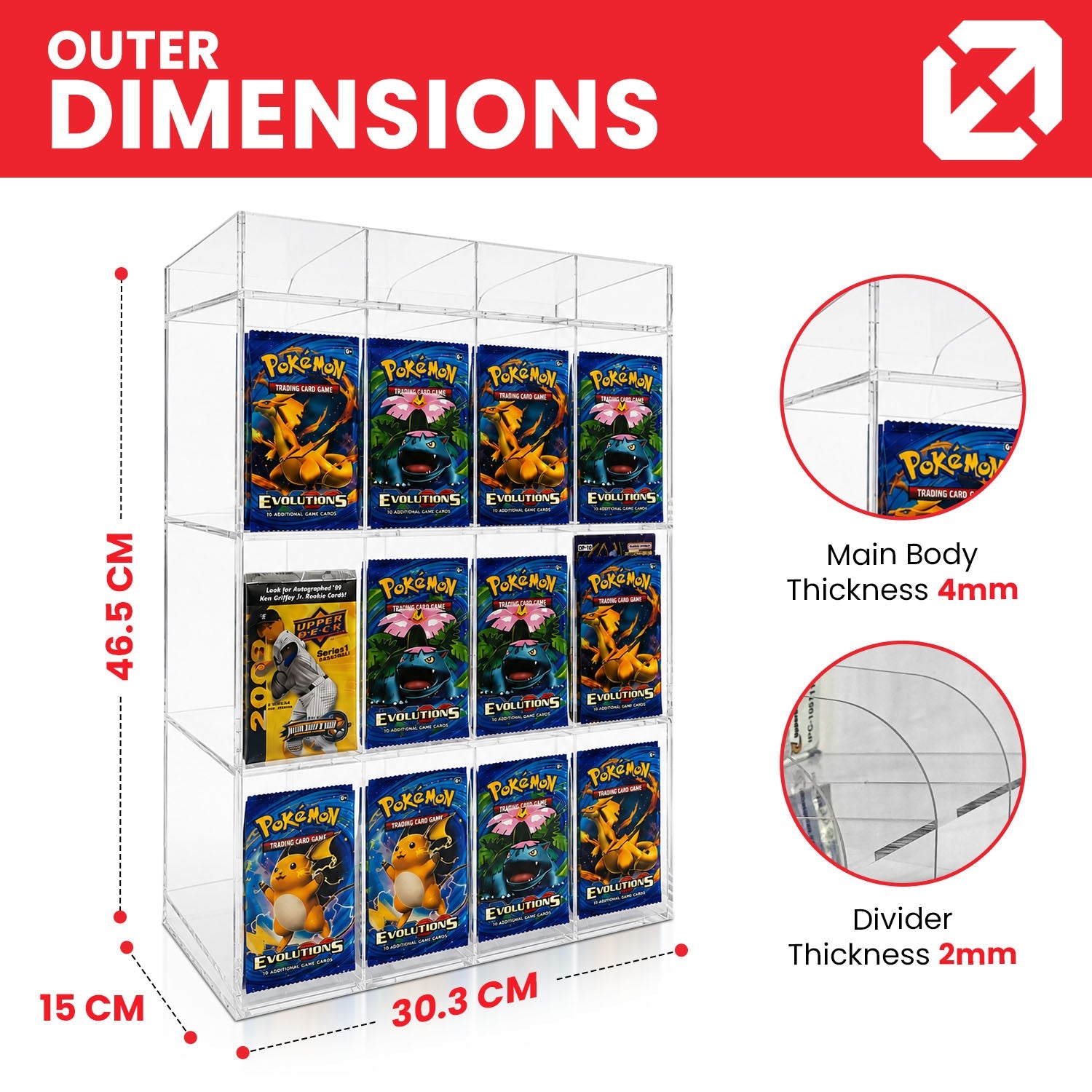 EVORETRO Acrylic Display Stand for Booster  DispenserPacks – Retail Counter Unit with Top Shelf
