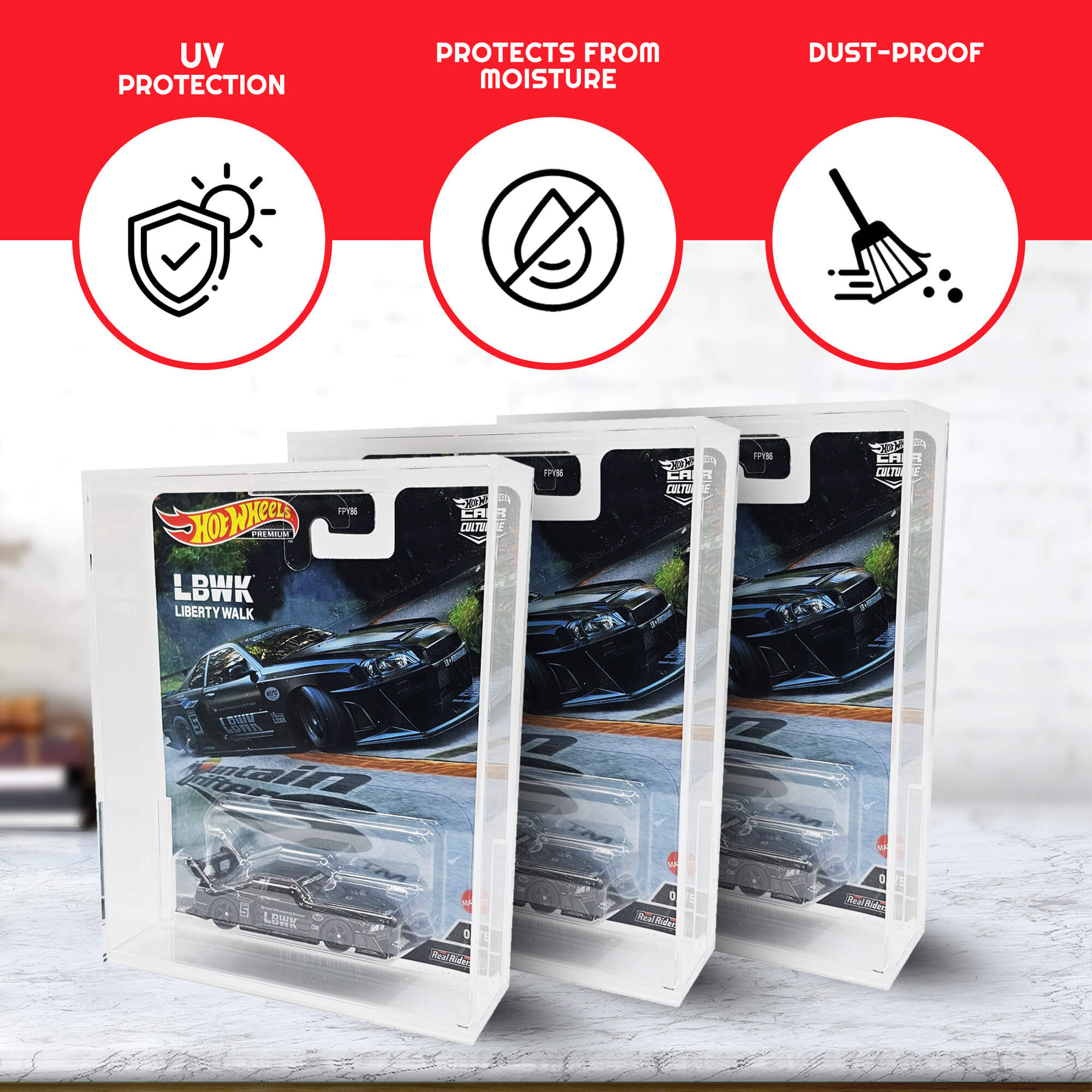 EVORETRO Acrylic Protector Case for Hot Wheels Premium, Pack of 2