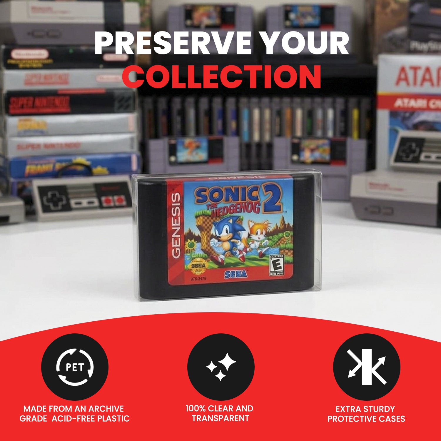 SEGA GENESIS Cartridge Only / SEGA MEGA Cartridge Only / Audio Cassette EVORETRO Case With Sticker - Pack of 25