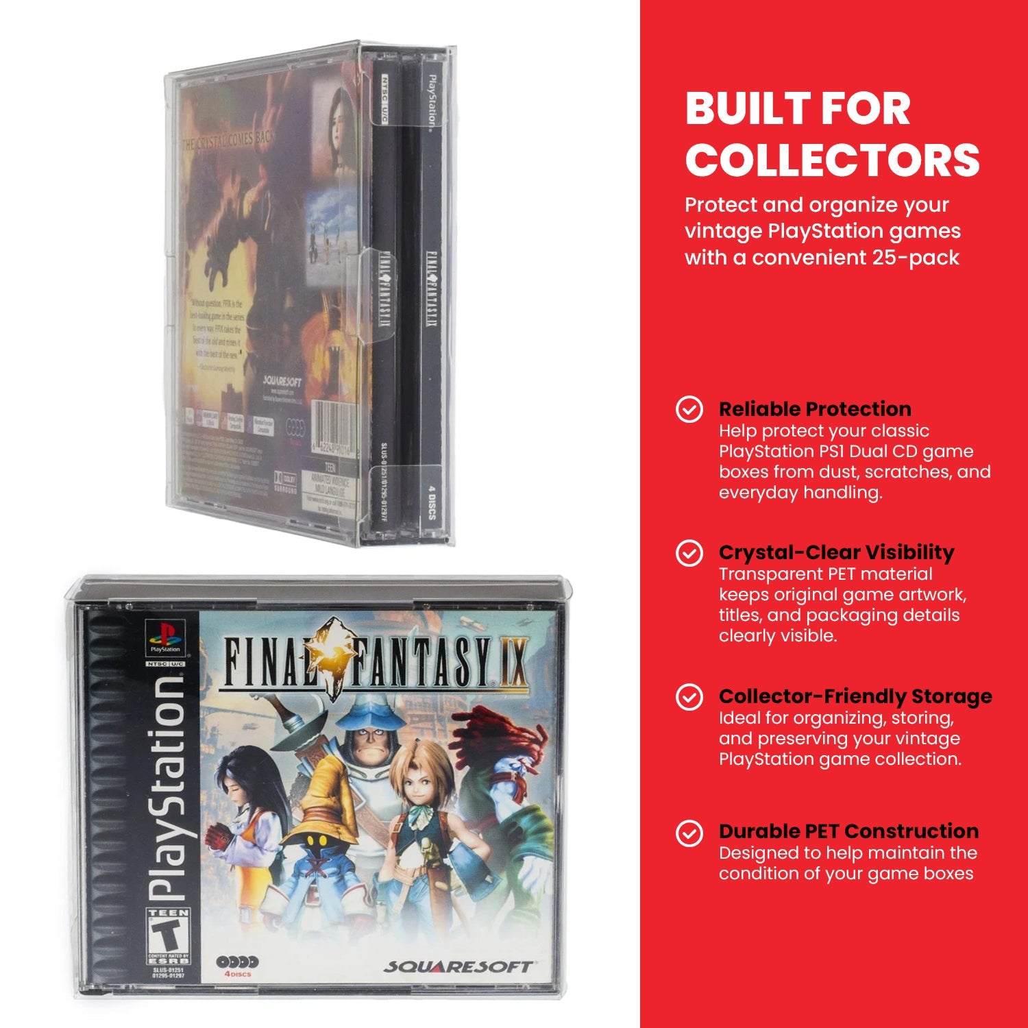 Sony Playstation PS1 Dual CD - EVORETRO PET Protectors - Pack of 25