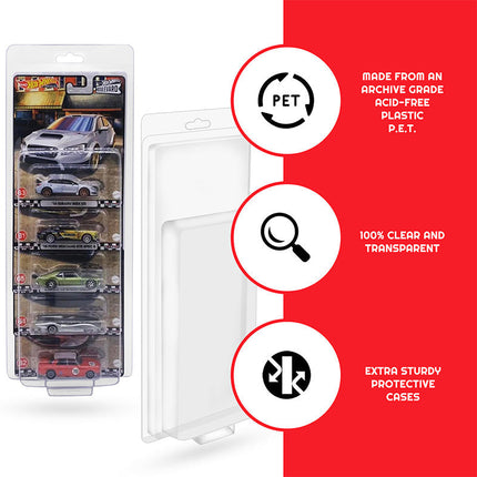 5 cars Premium EVORETRO Hot Wheels Blisters Protectors 5 Pack