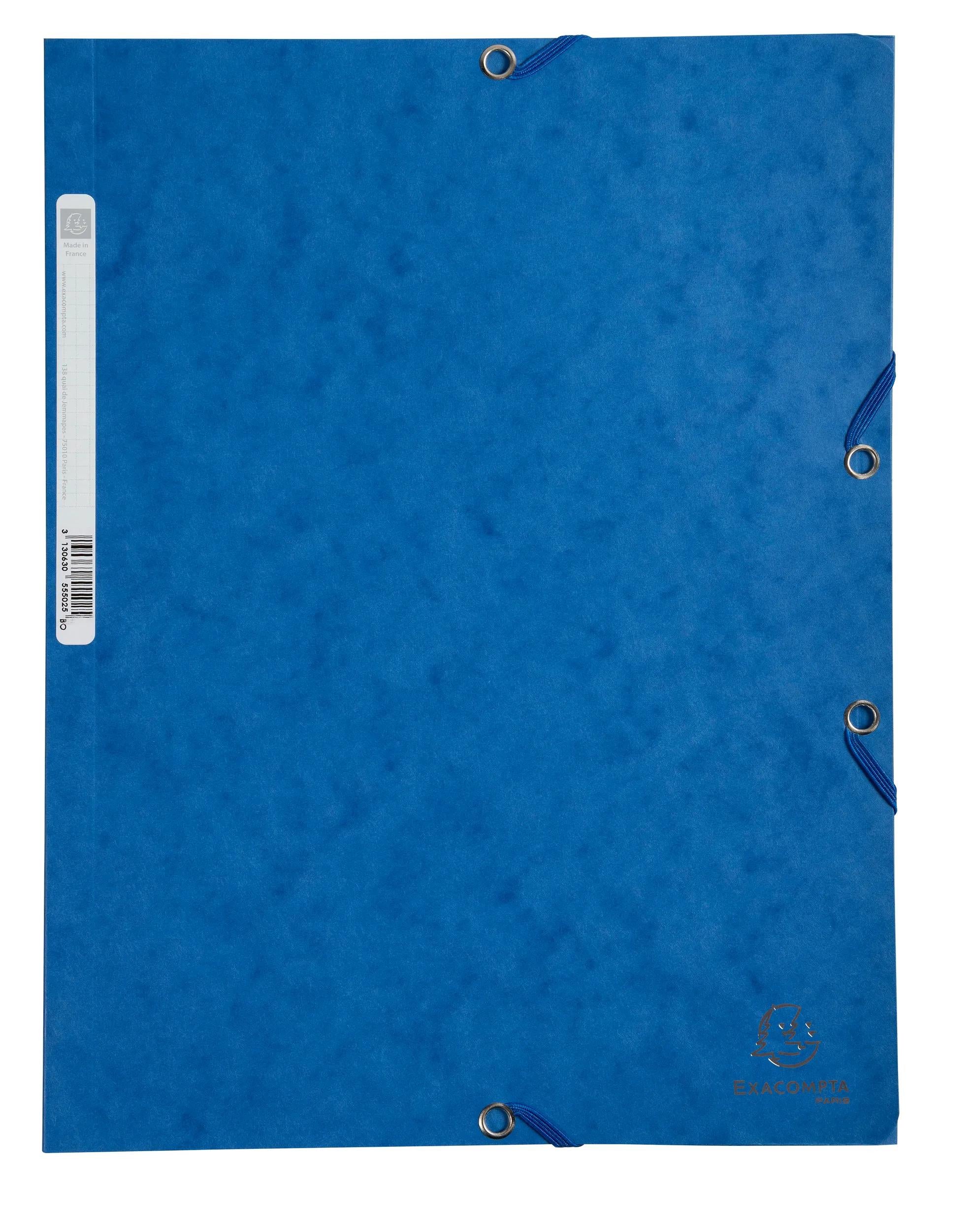 EXACOMPTA - ELASTICATED FOLDER, 3-FLAP, 400GSM PRESSBOARD, A4 - BLUE