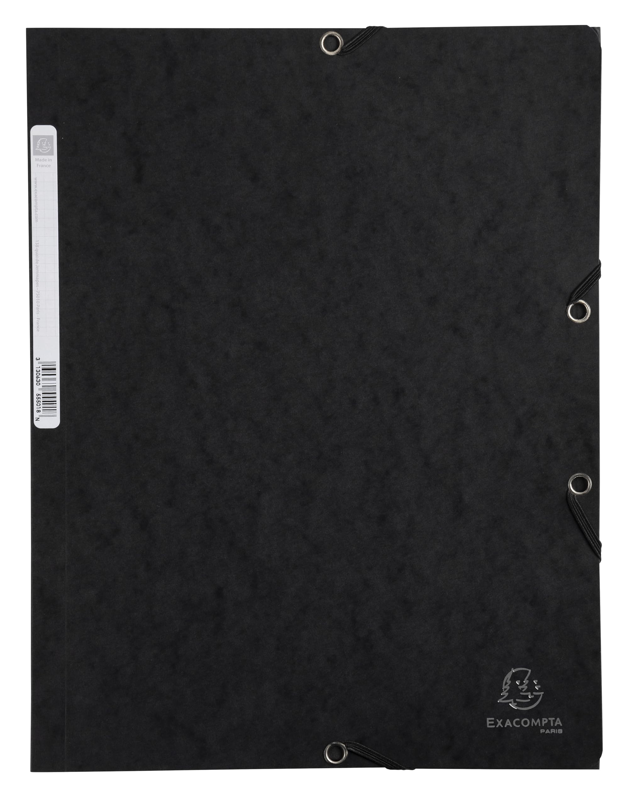 EXACOMPTA - EXACOMPTA ELASTICATED FOLDER, 3-FLAP, 400GSM PRESSBOARD, A4 - BLACK