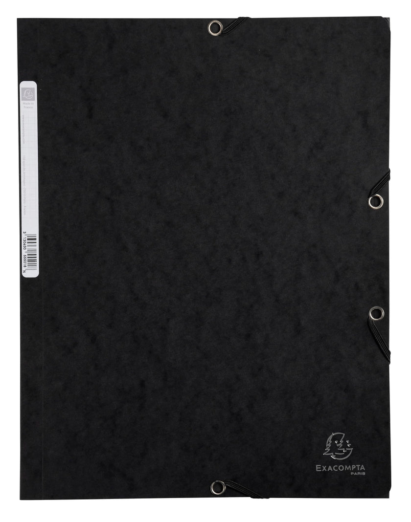 EXACOMPTA - EXACOMPTA ELASTICATED FOLDER, 3-FLAP, 400GSM PRESSBOARD, A4 - BLACK