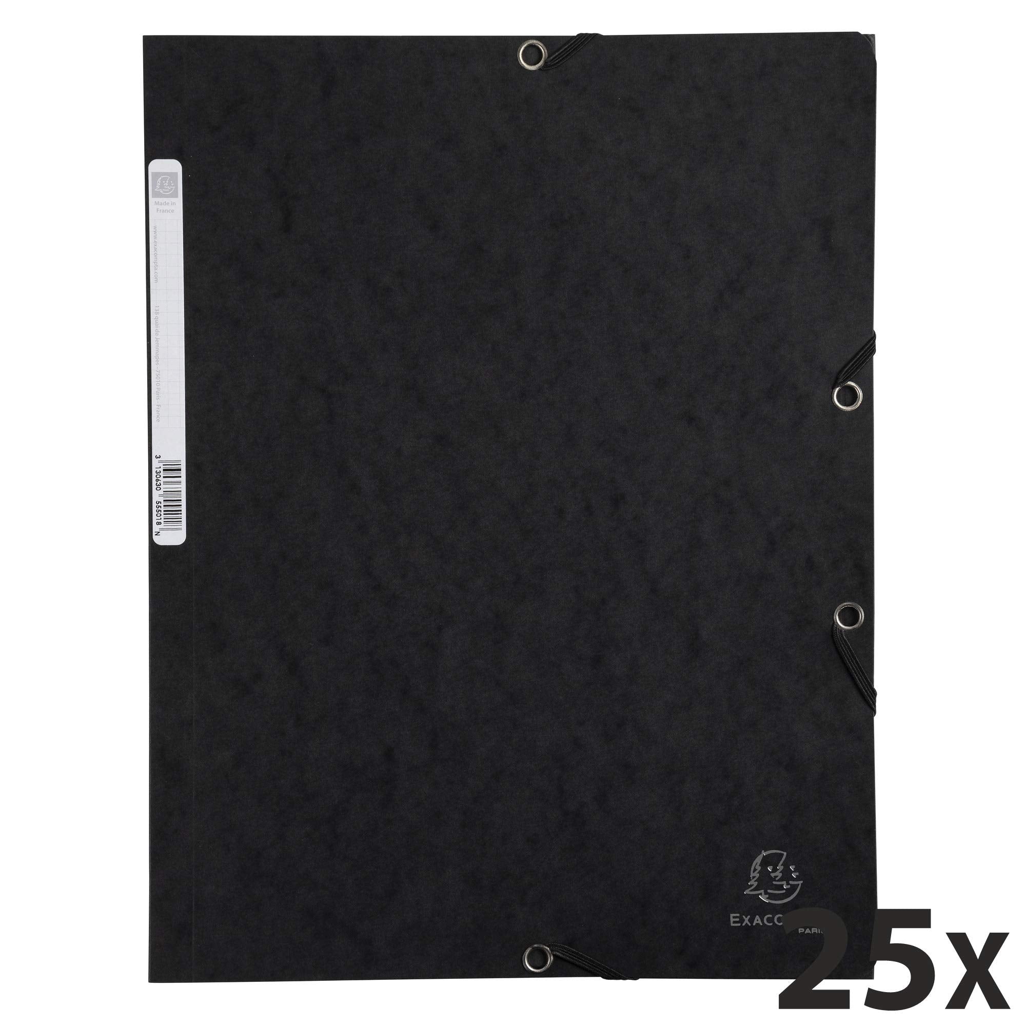 EXACOMPTA - EXACOMPTA ELASTICATED FOLDER, 3-FLAP, 400GSM PRESSBOARD, A4 - BLACK