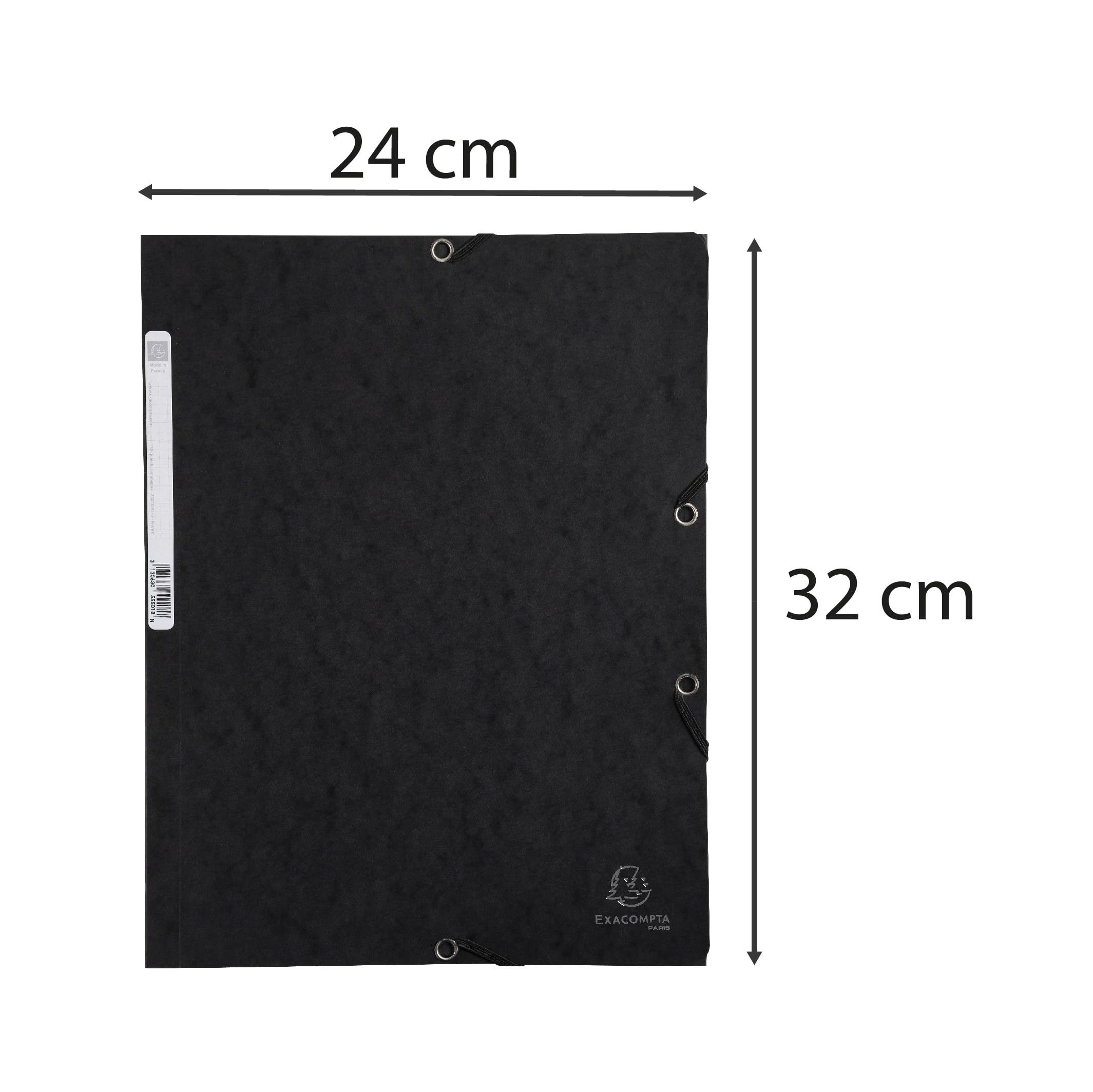 EXACOMPTA - EXACOMPTA ELASTICATED FOLDER, 3-FLAP, 400GSM PRESSBOARD, A4 - BLACK