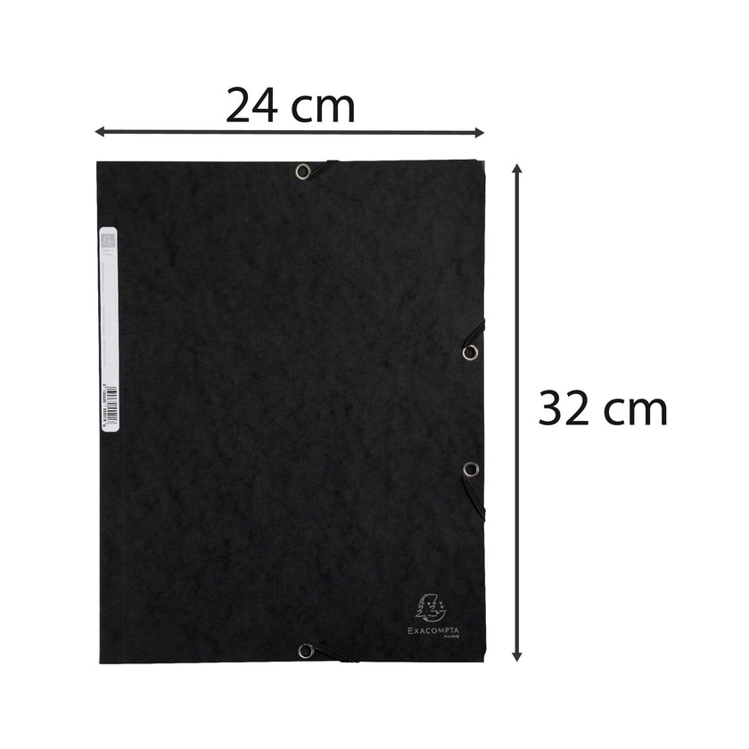 EXACOMPTA - EXACOMPTA ELASTICATED FOLDER, 3-FLAP, 400GSM PRESSBOARD, A4 - BLACK